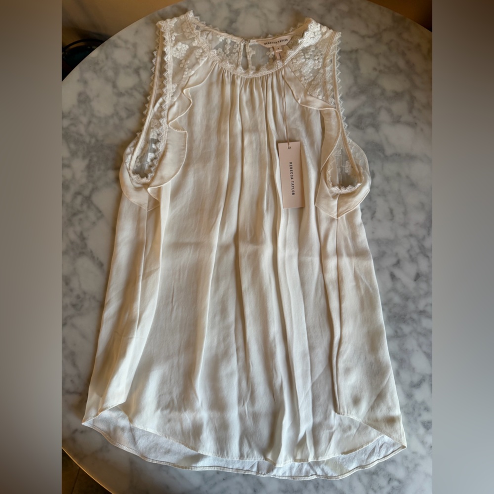 Rebecca Taylor 100% Silk Ivory Lace-Trim Sleeveless Dainty Size 4 Fairy NWT - Picture 3 of 10